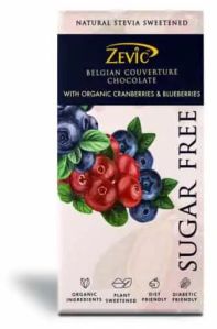 ZEVIC BELGIAN COUVERTURE CHOCOLATE WITH ORGANIC CRANBERRIES AND BLUEBERRIES