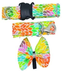 Tie Dye Cotton Dog Collar and Leash Set with Bow