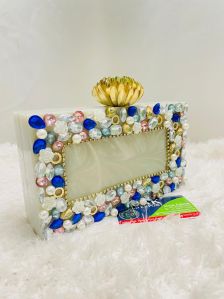 Resin Stone Work Clutch Bag