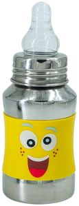 Voik Vega Silicone Sleeve Yellow Smile Print Baby Feeding Bottle 140ml