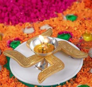 German Silver Traditional Swastik Diya