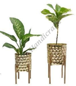 Set of 2 Golden Metal Planter Stand