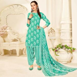 Green Cotton Patiala Salwar Suit