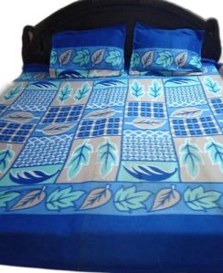 Blue Printed Woolen Single Bed Sheet