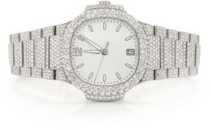 White Tone Moissanite Diamond Patek Philippe Watch