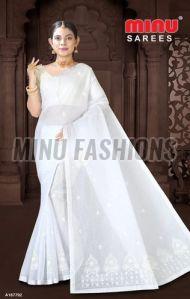 White Smile Embroidered Cotton Saree