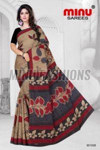 Woodland Chikoo Printed Cotton Saree