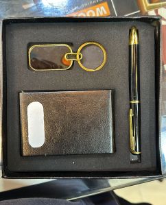 Leather Pen Card Holder Keychain Set