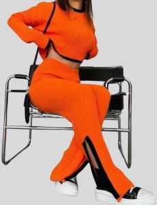 Women Orange Waffle Knit Co-ord Set