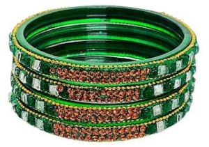 Ladies Green Stone Work Glass Bangle