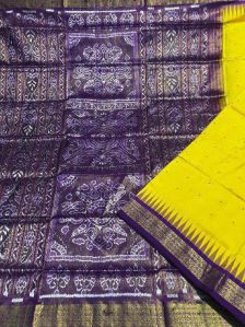 Ladies Purple & Yellow Sambalpuri Original Silk Saree