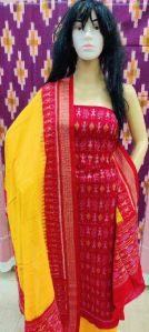 Ladies Red & Yellow Sambalpuri Unstitched Suit