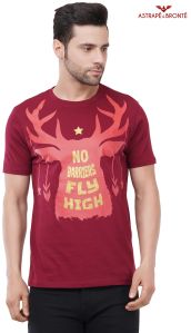 Mens Trendy Wine Red Printed Round Neck T-Shirts