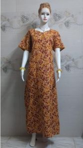 Ladies Brown Beaded Cotton Nighty