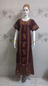 Ladies Maroon Kalamkari Cotton Nighty