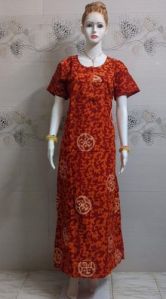 Ladies Orange Batik Print Cotton Nighties