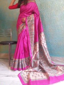 tussar ghicha silk hand painted madhubani sarees