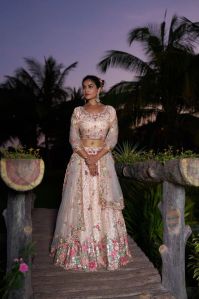 Ladies Floral Peach Embroidered Lehenga