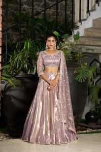 Ladies Lavender Purple Satin Lehenga