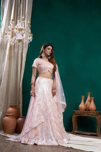 Ladies Peach Heavy Sequin Embroidered Lehenga