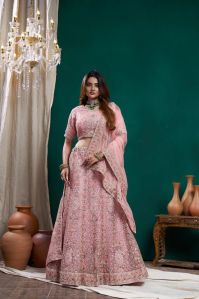 Ladies Pink Multicolor Embroidered Lehenga