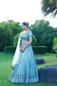 Ladies Sky Blue Embroidered Lehenga