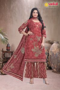 Ladies Maroon Cotton Suit