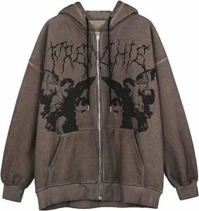 Mens Graphic Print Polycotton Zipper Hoodie