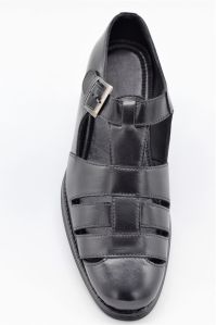 Mens Black Leather Buckle Sandal