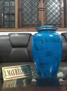 Unique Blue Color Cremation urn with velvet bag