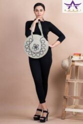 Round Jute Embroidery Shoulder Bag