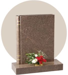 Yellow teak book shaped headstone