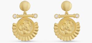 WHITE CRYSTAL ARIES ZODIAC GOLD PLATED SILVER EARRINGS