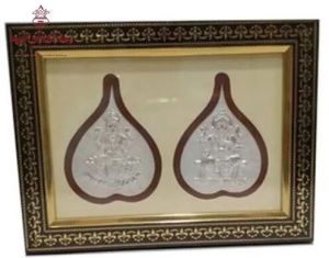 Silver Ganesha Laxmi Leaf Silver Frame