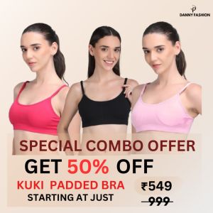 Padded Kuki Sports Bra Thin Strap In Combo Pack Of 3 Colour (Pink, Black, Light Pink)