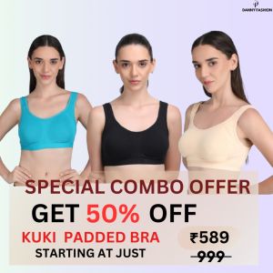 Padded Sports Bra in Combo Pack Of 3 Colour (Skin ,Sky Blue, Black)