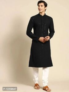 Reliable Black Cotton Self Pattern Kurta