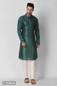 Reliable Blue Silk Blend Knee Length Kurta For Men