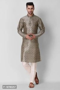 Reliable Coffee Silk Blend Knee Length Kurta For Men