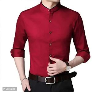 Stylish Maroon Cotton Solid Long Sleeves Casual Shirts For Men