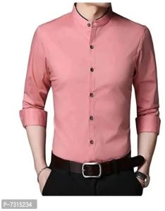 Stylish Pink Cotton Solid Long Sleeves Casual Shirts