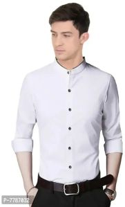 White Cotton Solid Long Sleeves Shirts For Men