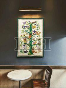 Tree of Life with Animals and Birds Motif Fabric Wall Hanging