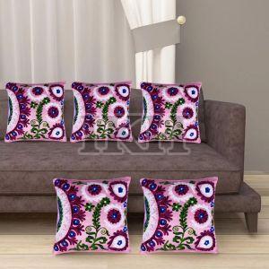 Wool Thread Handmade Neon Pink Embroidery Cushion Cover