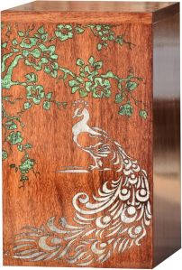 Wooden Peacock Cremation Urn Box