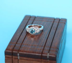 stunning ocean blue lab diamond ring