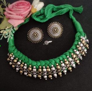 Beautiful Oxidised Green Thread Choker Set