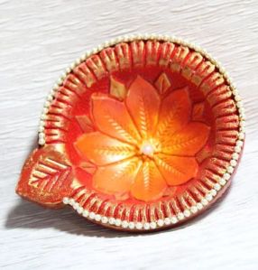 4 Inch Neon Orange Decorative Clay Diya