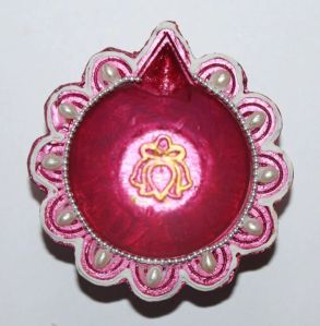 5 Inch Pink White Clay Diya