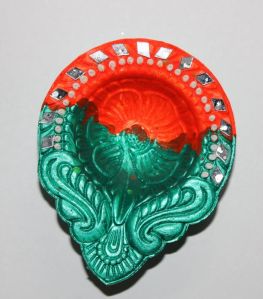 7 Inch Green and Red Decorative Diya